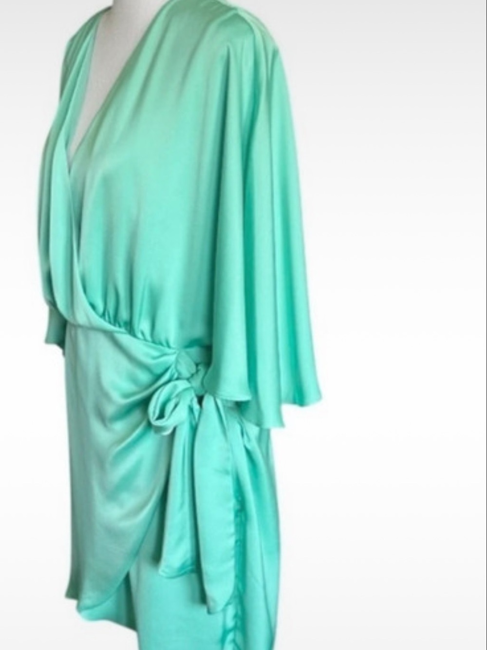 Ramy Brook Mint Satin Wrap Robe with Side Tie